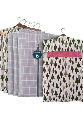 Grey 6 Pcs Mesh Cotton Hanging Saree Cover Storage Organisers