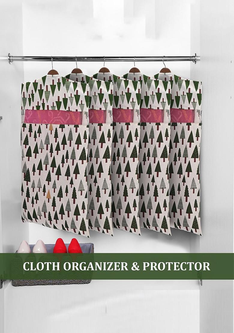 Green 5 Pcs Mesh Cotton Hanging Saree Cover Storage Organisers