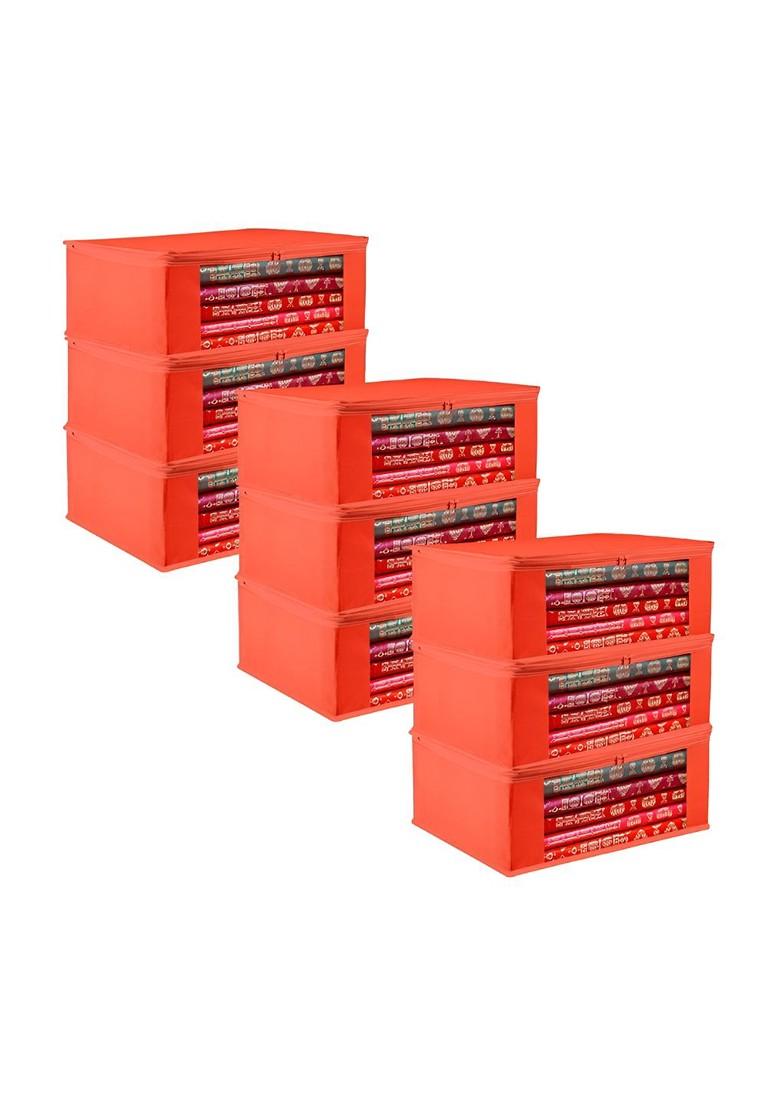 Set Of 9 Red Reusable Drawer Saree Cover Organisers