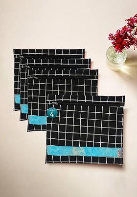 Black 4 Pcs Cotton Single Saree Cover Multi Utility Wardrobe Organisers