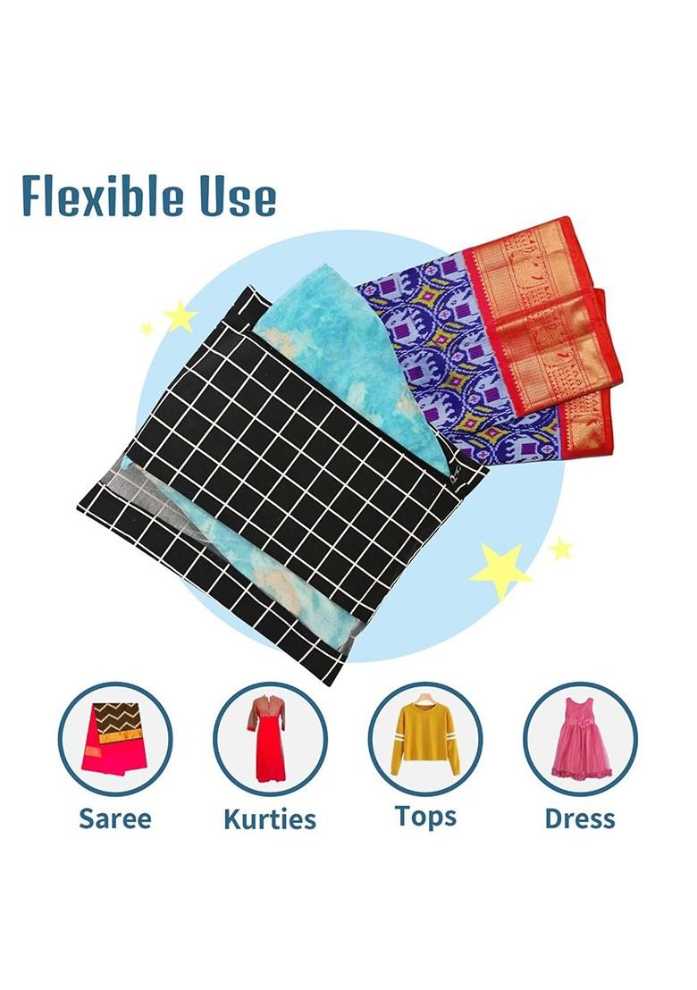 Black 4 Pcs Cotton Single Saree Cover Multi Utility Wardrobe Organisers
