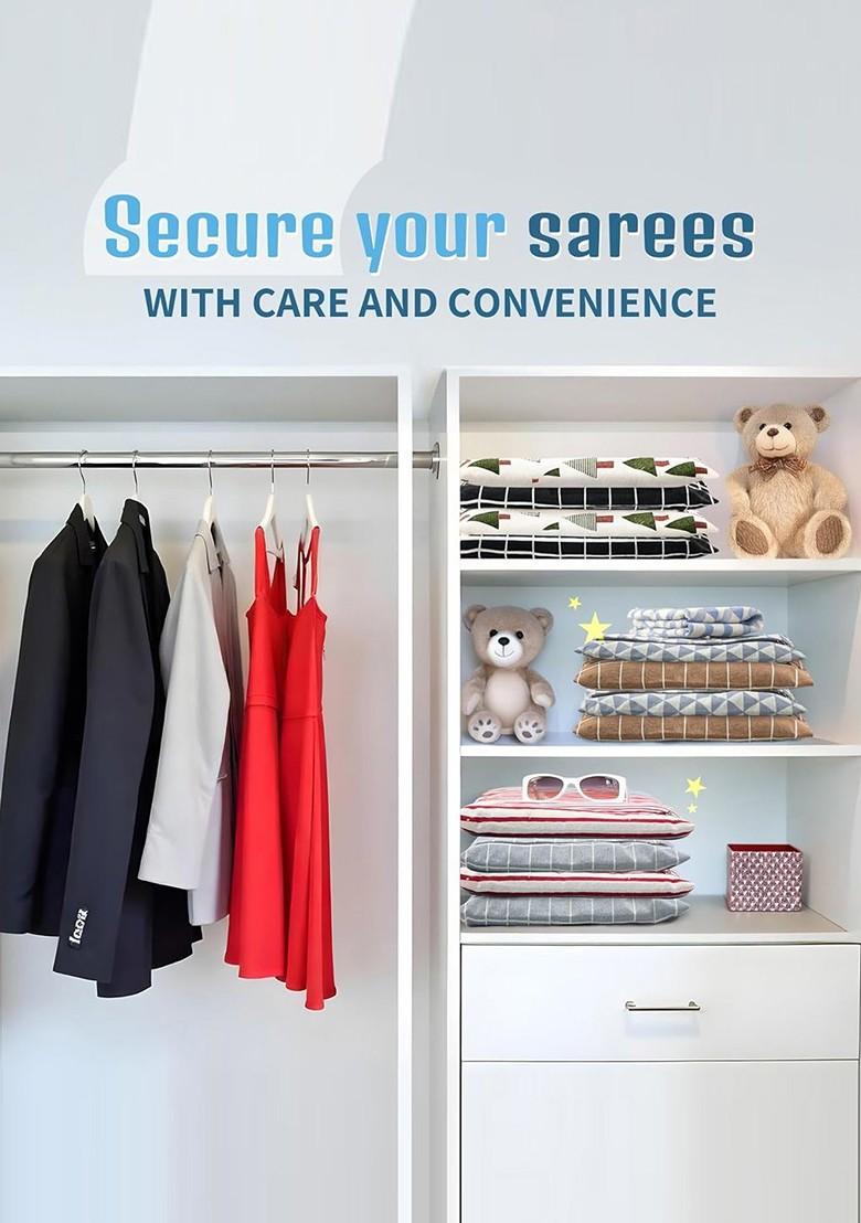 Black 4 Pcs Cotton Single Saree Cover Multi Utility Wardrobe Organisers