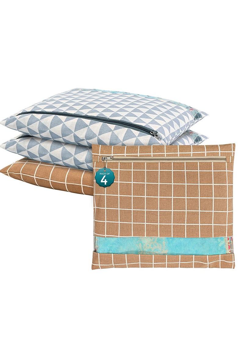 Brown 4 Pcs Regular Single Saree Cover Multi Utility Wardrobe Organisers