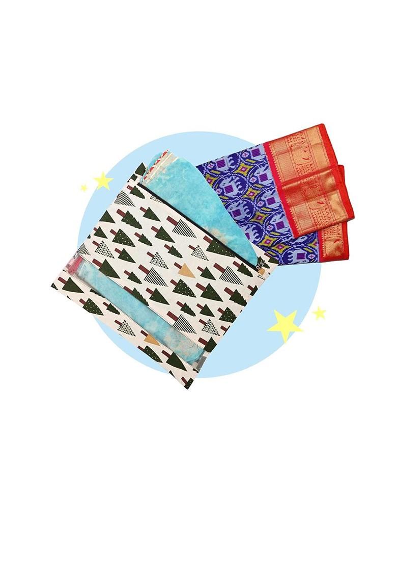 Green 4 Pcs Regular Single Saree Cover Multi Utility Wardrobe Organisers