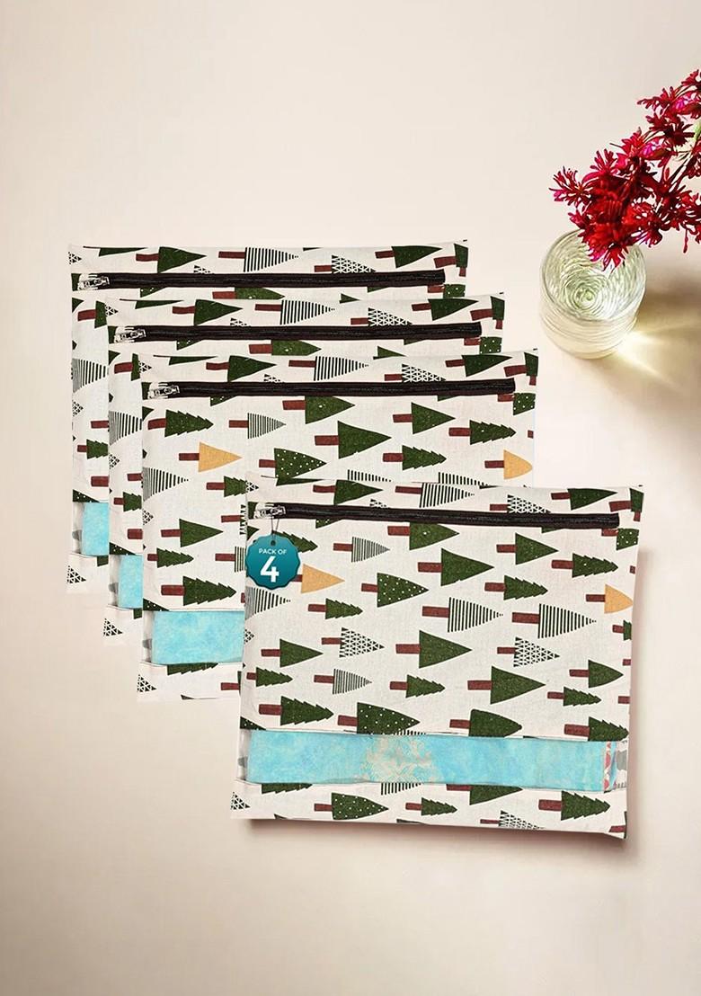 Green 4 Pcs Regular Single Saree Cover Multi Utility Wardrobe Organisers