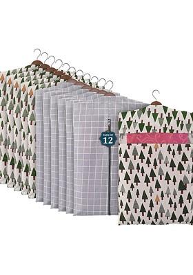 Grey And Green 12 Pieces Mesh Cotton Hanging Saree Cover Storage Organisers