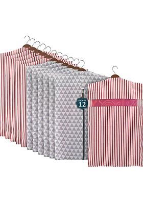 Grey And Maroon 12 Pcs Mesh Cotton Hanging Saree Cover Storage Organisers