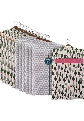 Grey And Green 12 Pieces Mesh Cotton Hanging Saree Cover Storage Organisers