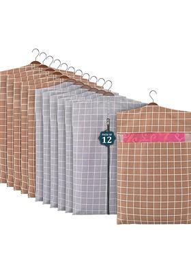 Grey And Brown 12 Pieces Mesh Cotton Hanging Saree Cover Storage Organisers