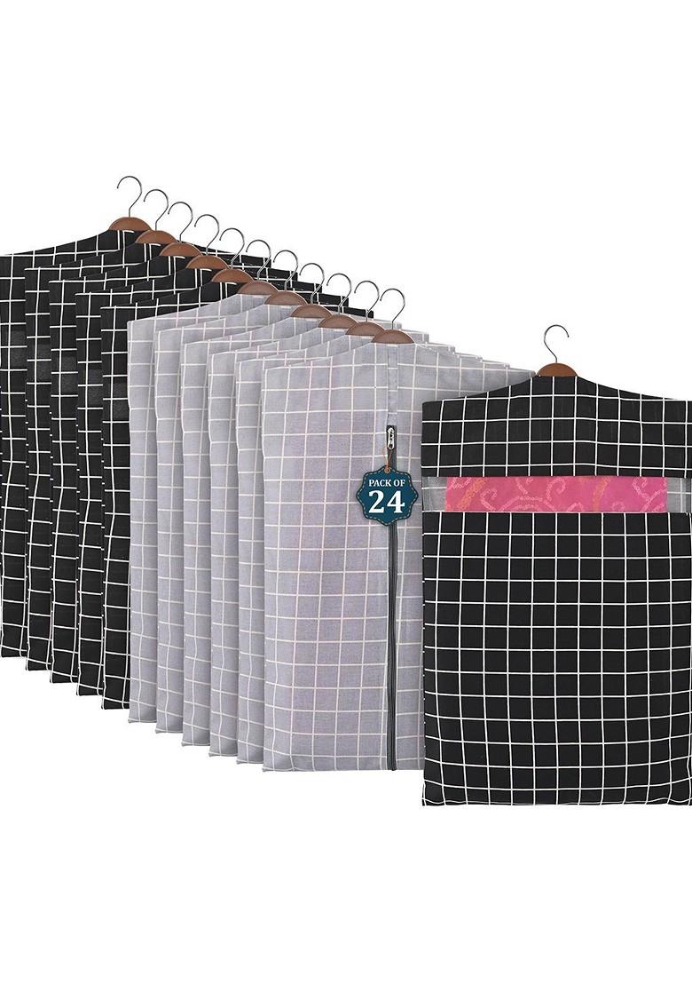 Grey Set Of 24 Cotton Regular Multi Utility Saree Cover Organisers