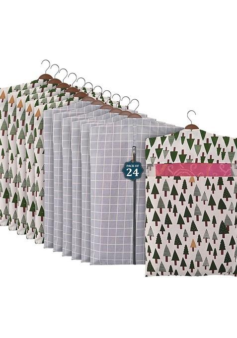 Grey And Green 24 Pieces Mesh Cotton Hanging Saree Cover Storage Organisers