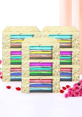 Cream Set Of 9 Foldable Storage Non Woven Saree Cover Organisers