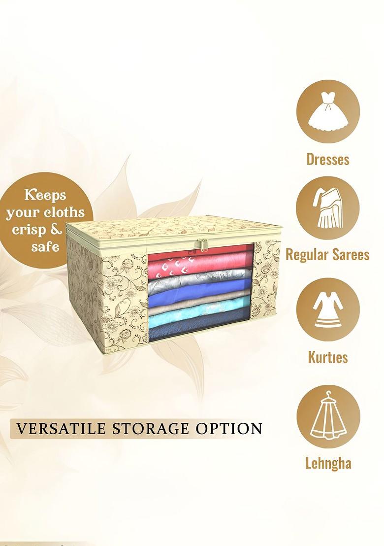 Cream Set Of 9 Foldable Storage Non Woven Saree Cover Organisers