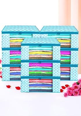 Blue Set Of 9 Foldable Storage Non Woven Saree Cover Organisers