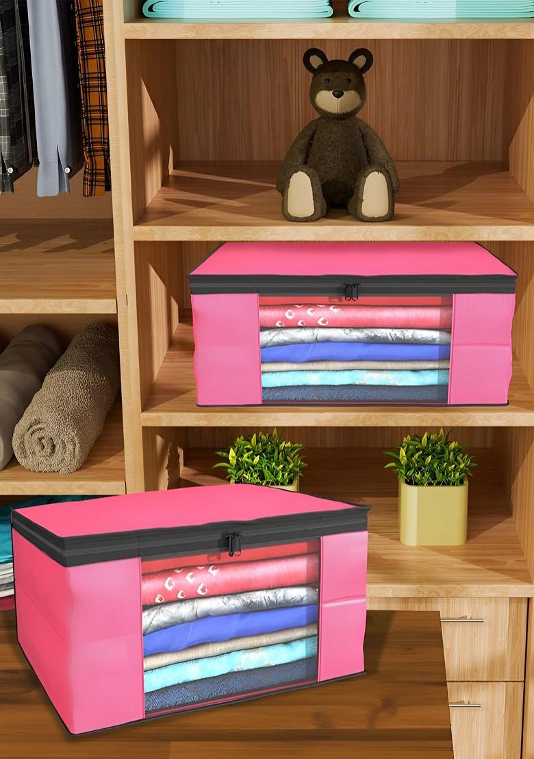 Pink Set Of 9 Foldable Storage Non Woven Saree Cover Organisers