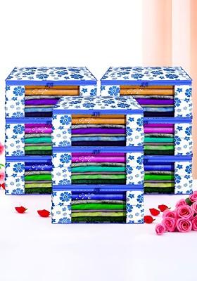 Blue Set Of 9 Foldable Storage Non Woven Saree Cover Organisers