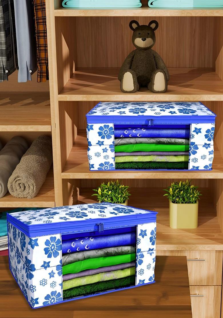 Blue Set Of 9 Foldable Storage Non Woven Saree Cover Organisers