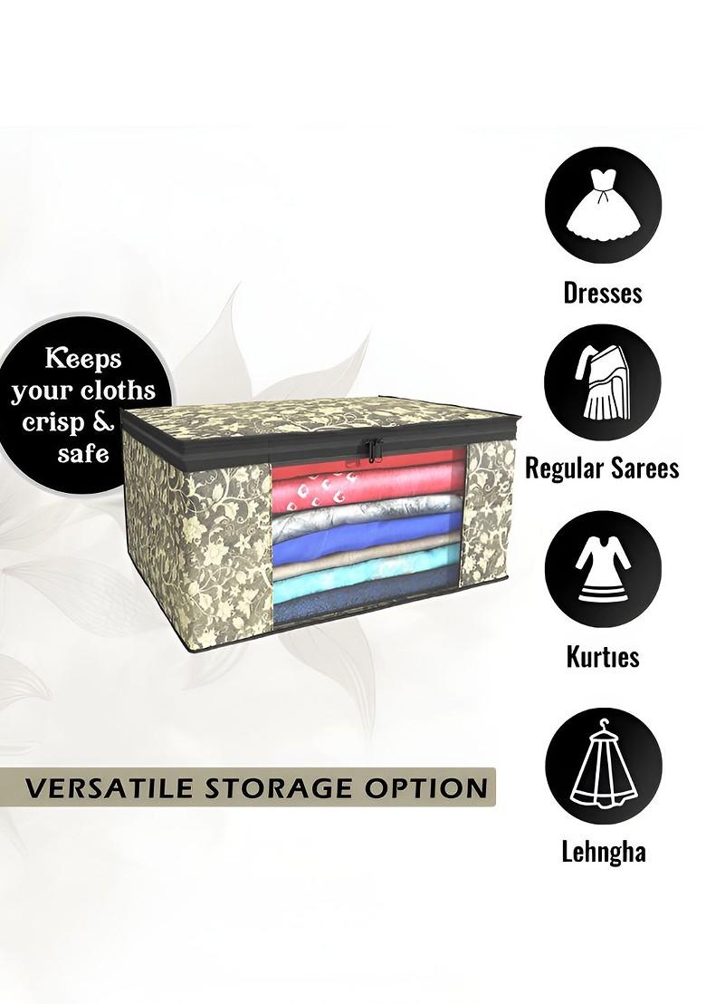 Black Set Of 9 Foldable Storage Non Woven Saree Cover Organisers