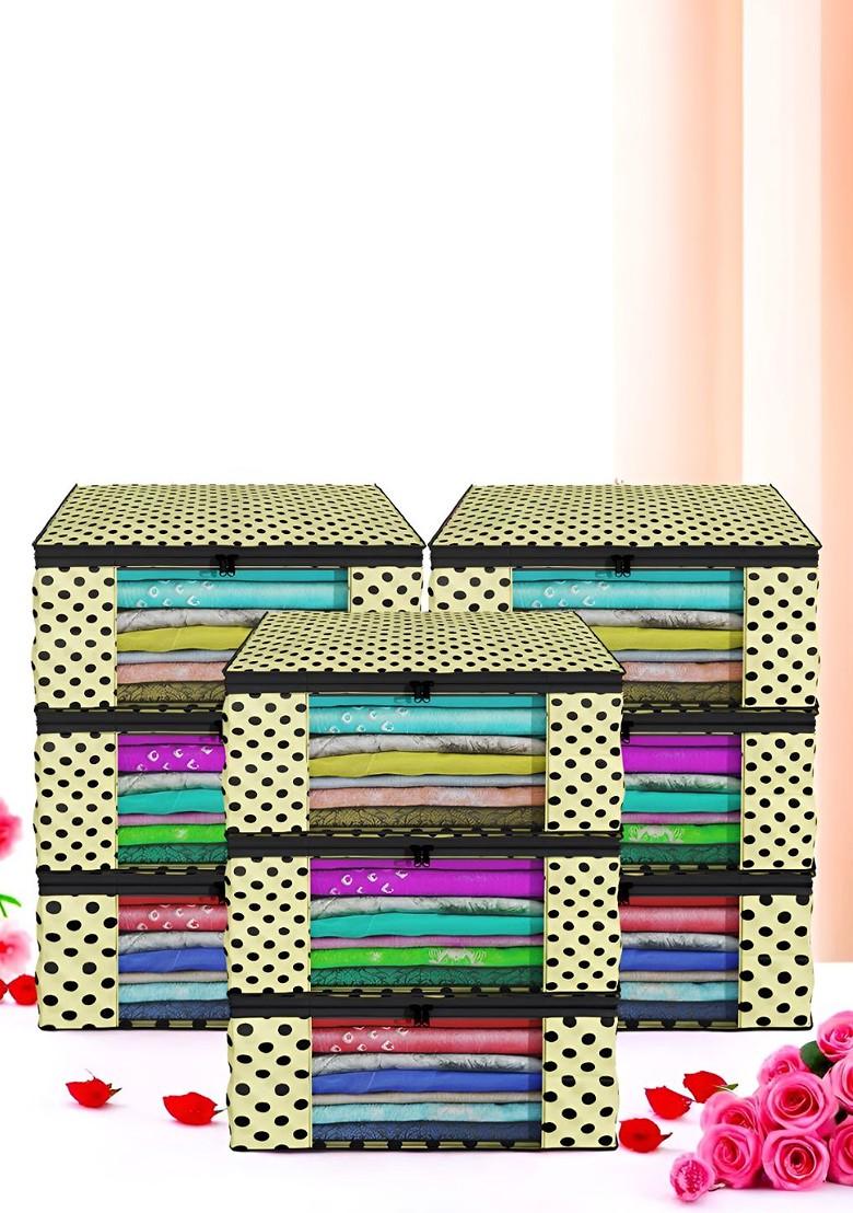 Cream 9 Pcs Foldable Storage Non Woven Saree Cover Organisers