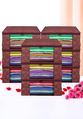 Maroon Set Of 9 Foldable Storage Non Woven Saree Cover Organisers