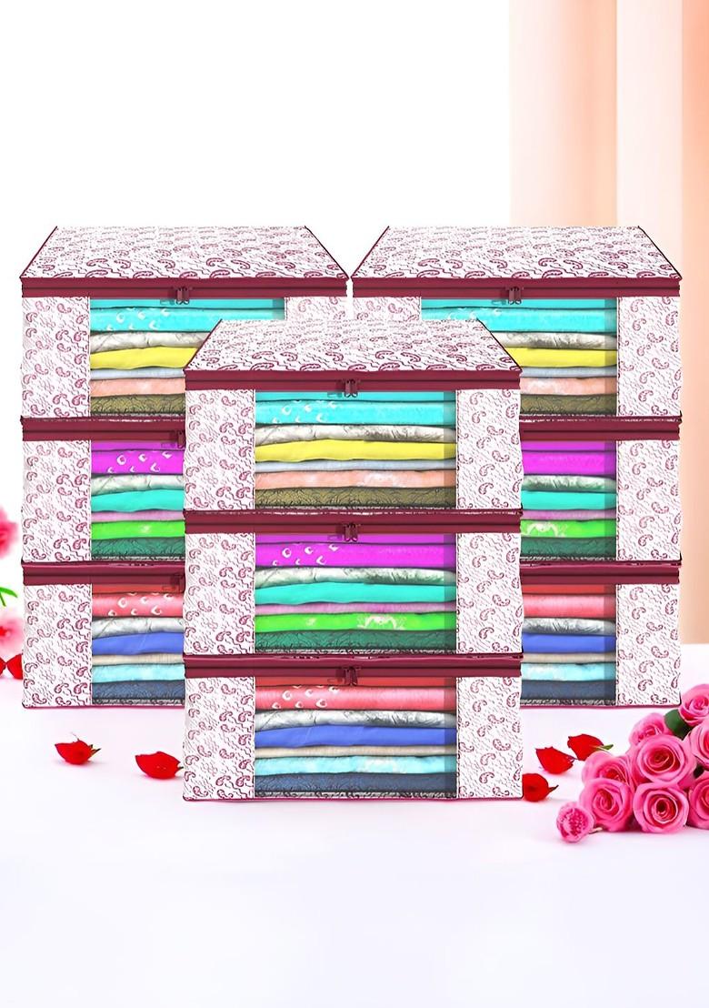 Maroon Set Of 9 Foldable Storage Non Woven Saree Cover Organisers