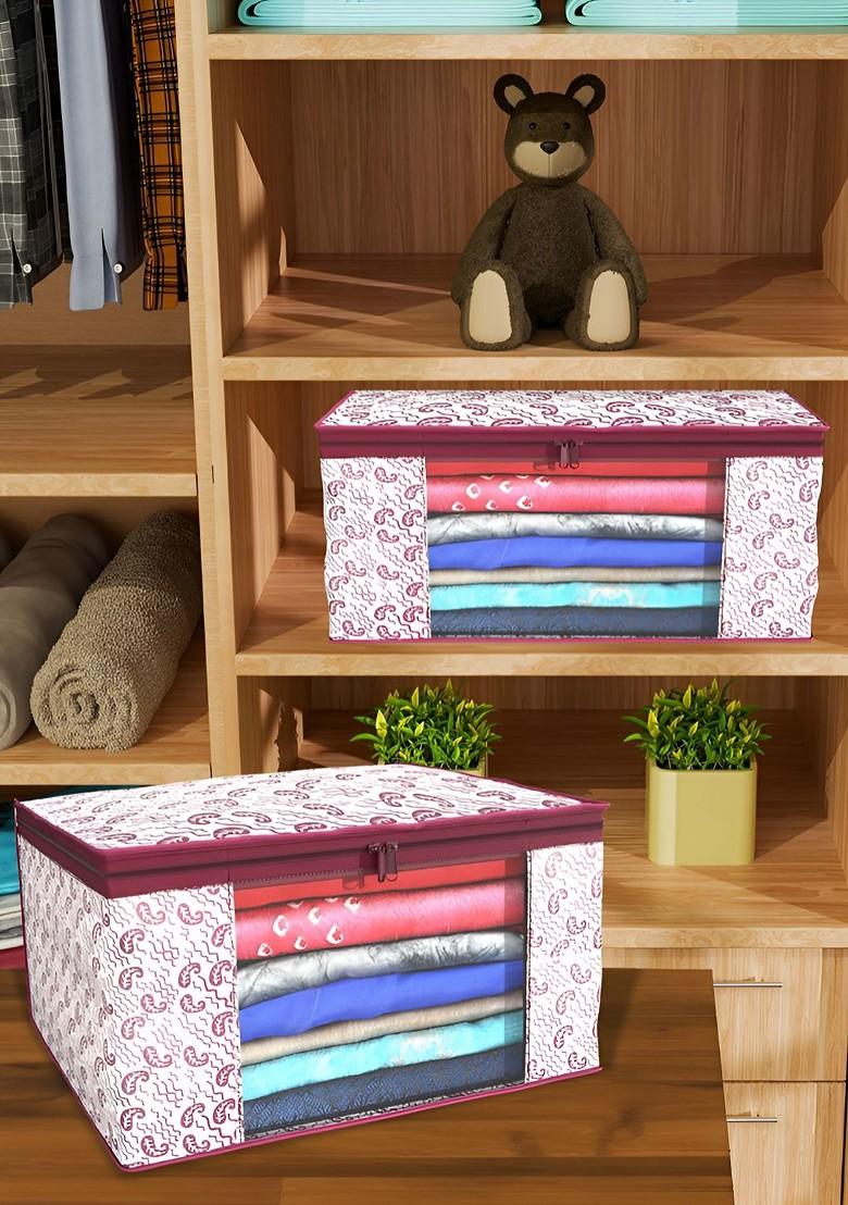 Maroon Set Of 9 Foldable Storage Non Woven Saree Cover Organisers