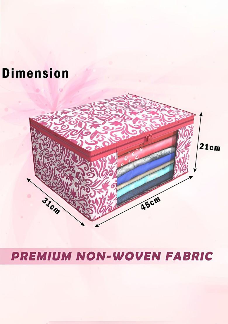 Pink Set Of 9 Foldable Storage Non Woven Saree Cover Organisers