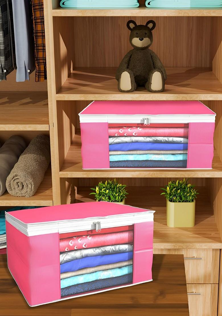 Pink Set Of 9 Foldable Storage Non Woven Saree Cover Organisers