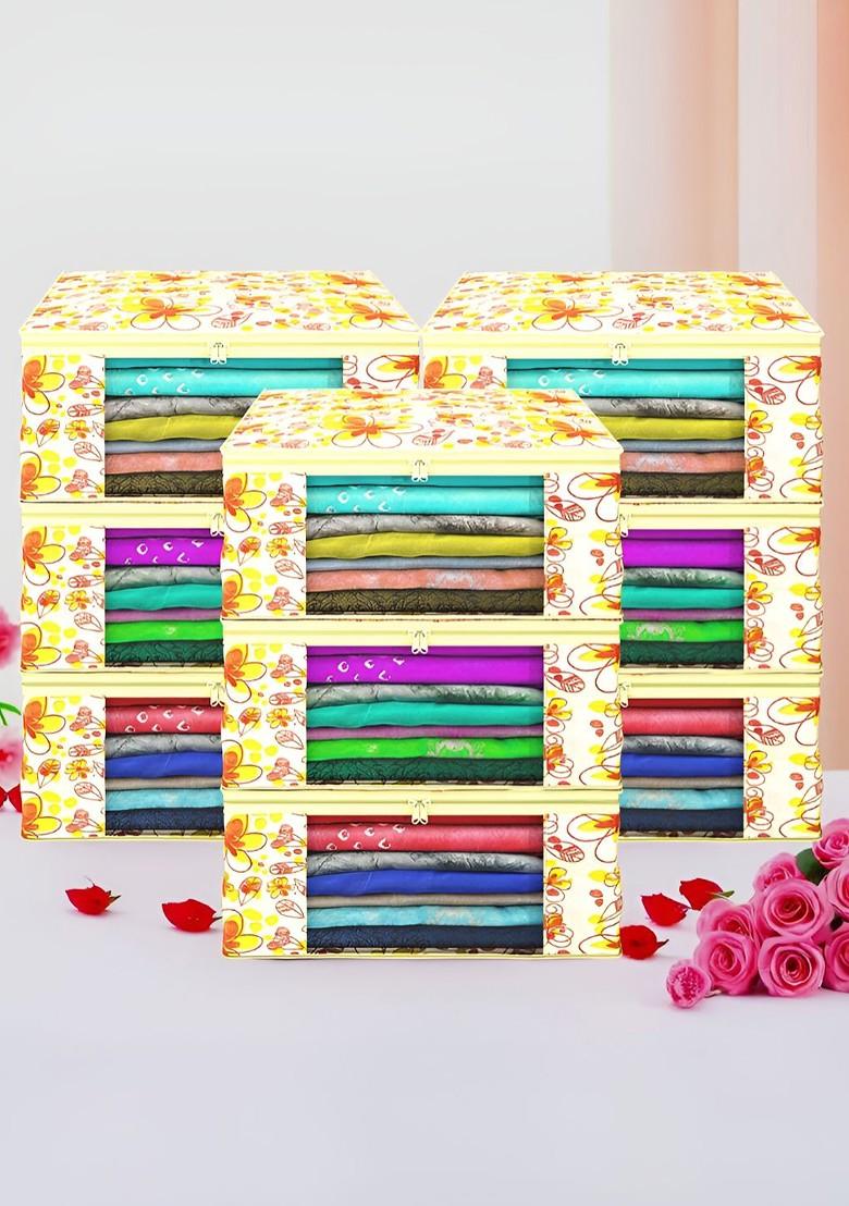 Yellow Set Of 9 Foldable Storage Non Woven Saree Cover Organisers