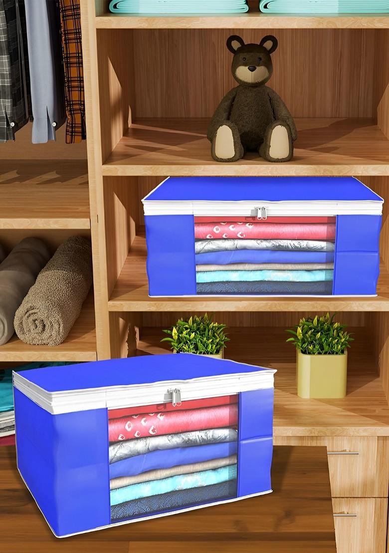 Blue Set Of 9 Foldable Storage Non Woven Saree Cover Organisers