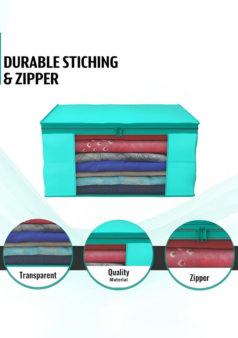 Green Set Of 9 Foldable Storage Non Woven Saree Cover Organisers