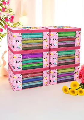 Pink Set Of 6 Disney Princess Foldable Storage Saree Cover Organisers