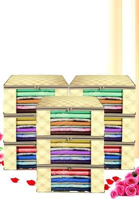 Cream Set Of 9 Foldable Storage Non Woven Saree Cover Organisers