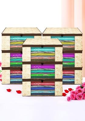 Brown Set Of 9 Foldable Storage Non Woven Saree Cover Organisers