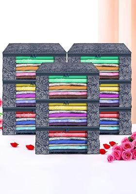 Blue Set Of 9 Foldable Storage Non Woven Saree Cover Organisers