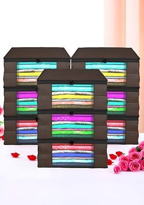 Brown Set Of 9 Foldable Storage Non Woven Saree Cover Organisers