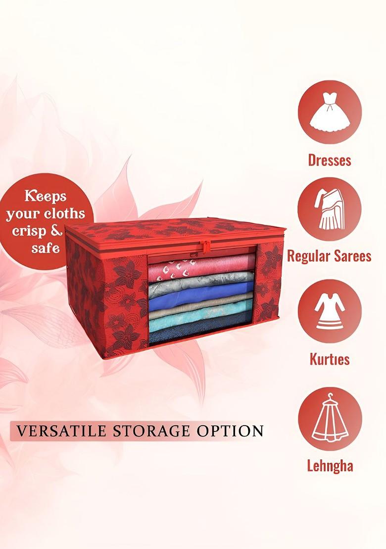 Red Set Of 9 Foldable Storage Non Woven Saree Cover Organisers
