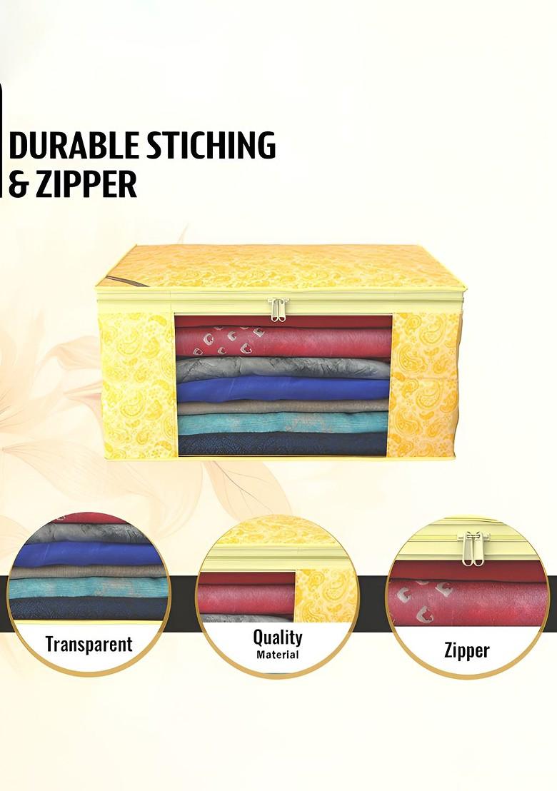 Yellow Set Of 9 Foldable Storage Non Woven Saree Cover Organisers