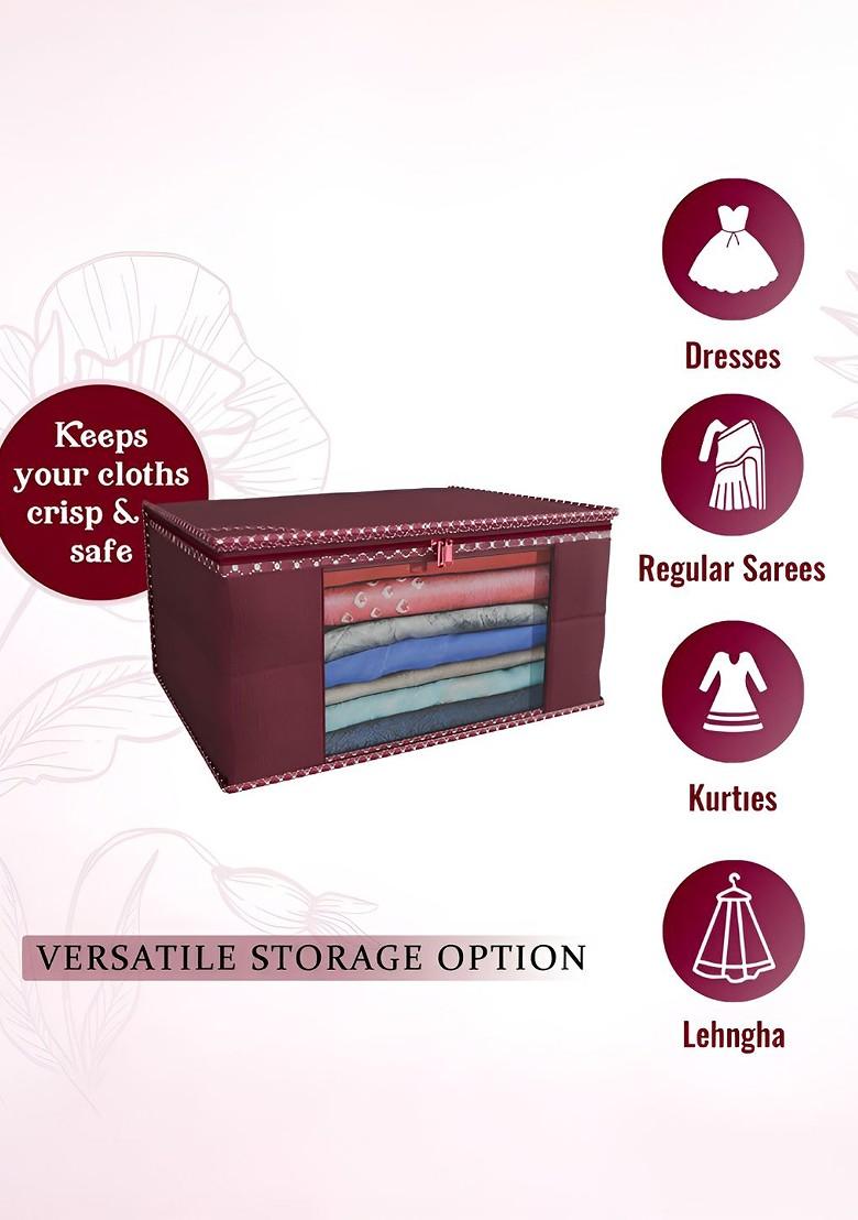 Maroon Set Of 9 Foldable Storage Non Woven Saree Cover Organisers