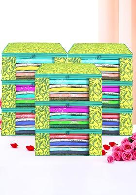 Green Set Of 9 Foldable Storage Non Woven Saree Cover Organisers