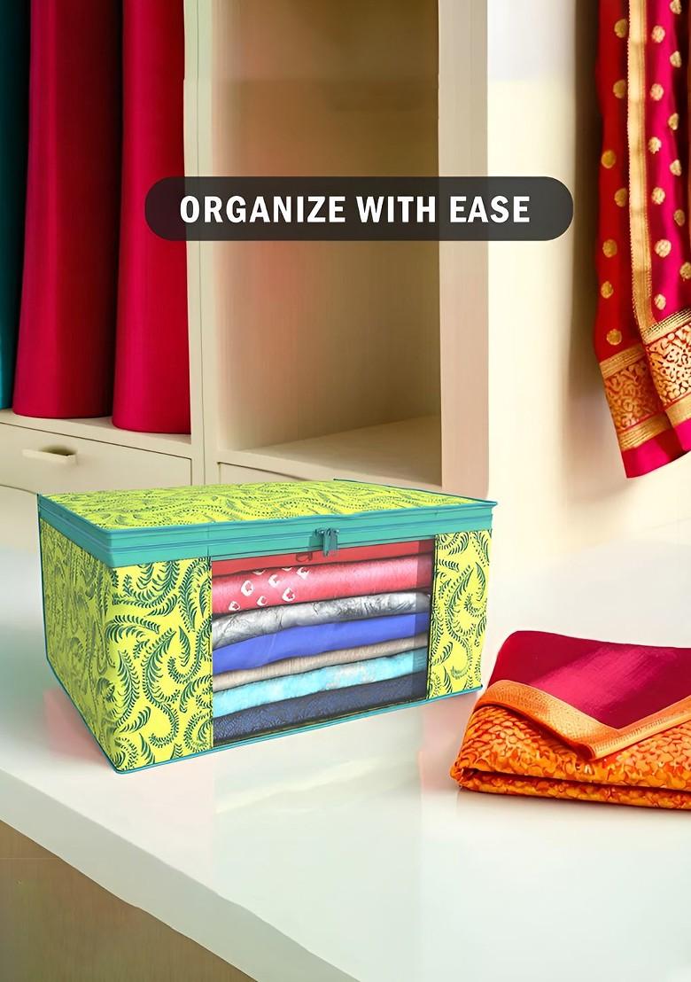 Green Set Of 9 Foldable Storage Non Woven Saree Cover Organisers