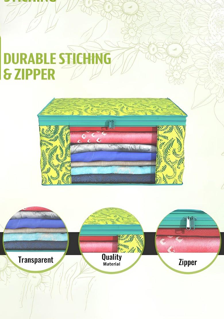 Green Set Of 9 Foldable Storage Non Woven Saree Cover Organisers