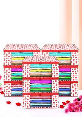 Red Set Of 9 Foldable Storage Non Woven Saree Cover Organisers
