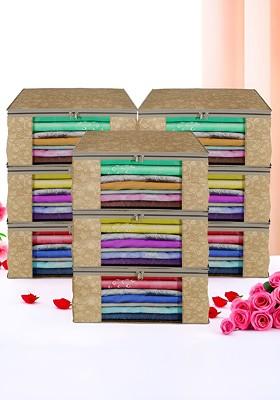 Brown Set Of 9 Foldable Storage Non Woven Saree Cover Organisers