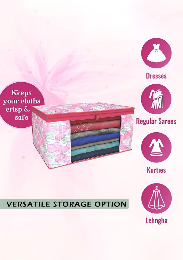 Pink Set Of 9 Foldable Storage Non Woven Saree Cover Organisers