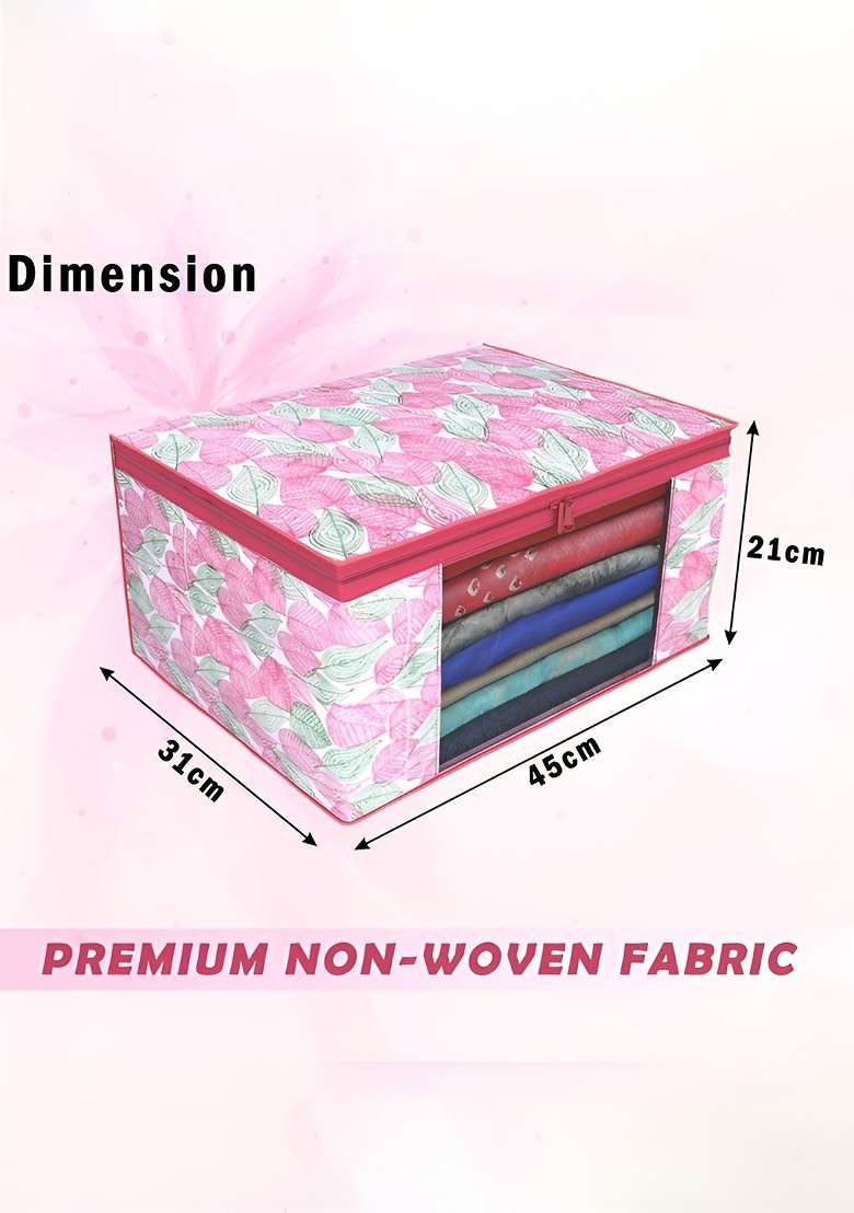 Pink Set Of 9 Foldable Storage Non Woven Saree Cover Organisers - Indya