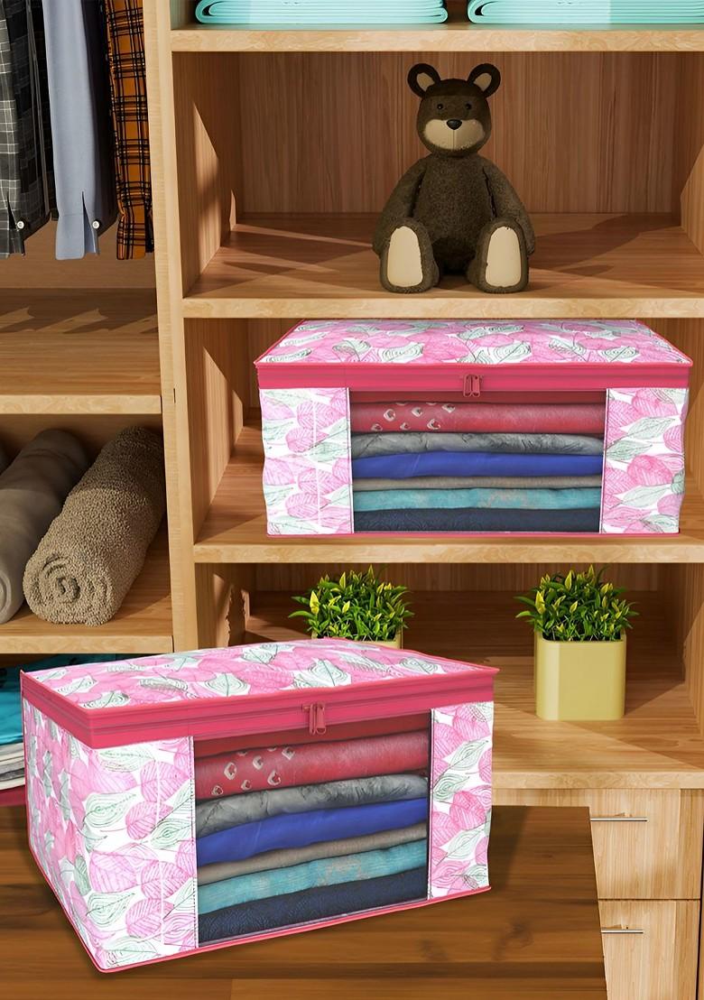 Pink Set Of 9 Foldable Storage Non Woven Saree Cover Organisers