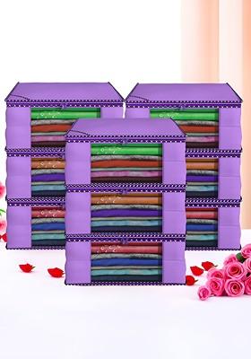 Purple Set Of 9 Foldable Storage Non Woven Saree Cover Organisers