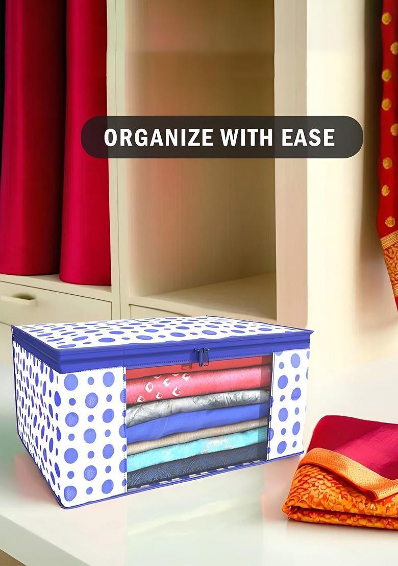 Blue Set Of 9 Foldable Storage Non Woven Saree Cover Organisers