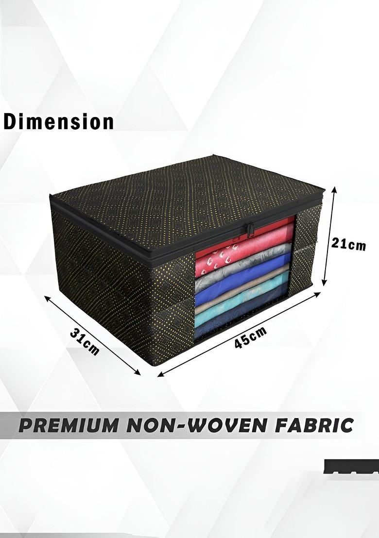 Black Set Of 9 Foldable Storage Non Woven Saree Cover Organisers